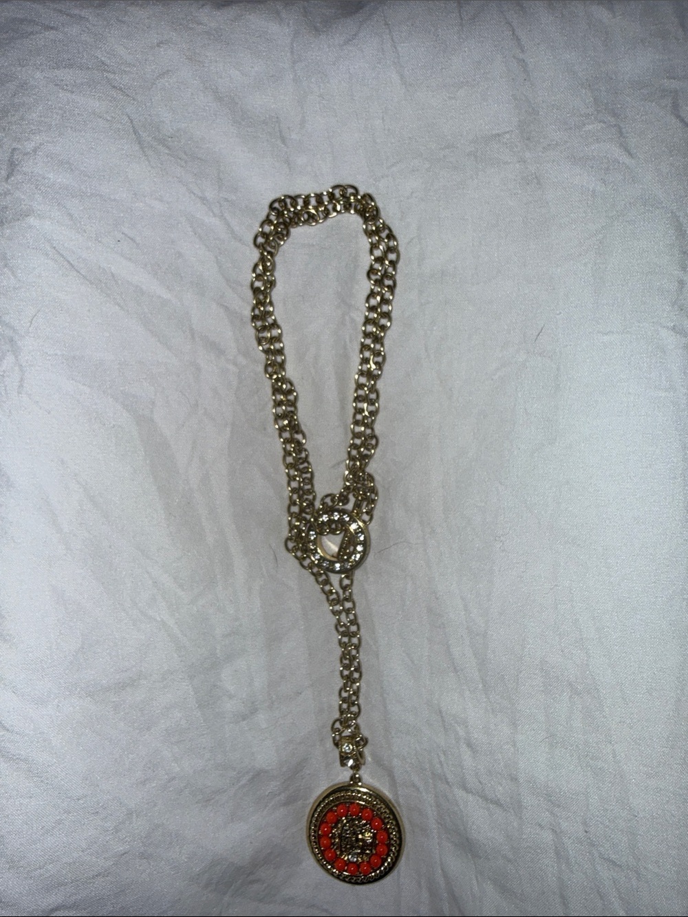 Heidi Faus Gold-Tone Necklace with orange Crystal Pendant - no missing stones